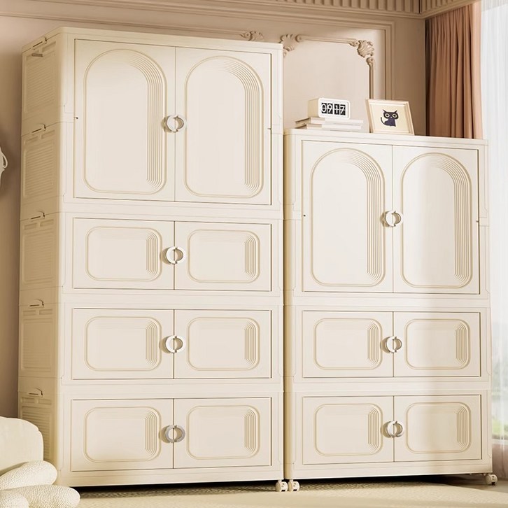 Sinno 다용도 보관함 폴딩 리빙박스 바퀴달린 수납장 조립식 이불장, 1개, 올크림