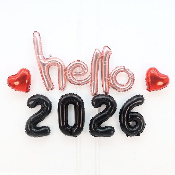 파티짱 hello 2026 하트 풍선 세트 소문자 신년회 연말파티 해피뉴이어