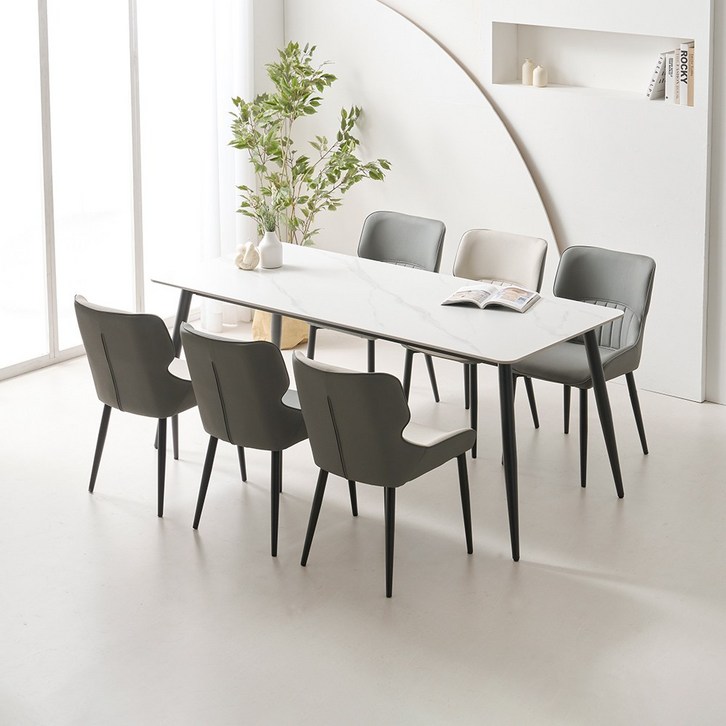 라로퍼니처 캐슬 1800 포세린 통 세라믹 6인 식탁 세트