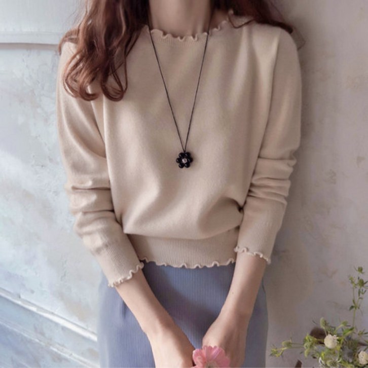 리린 연말룩MADE 오드리 세상 부드러운 촉감 물결넥 쫀쫀신축 니트 2color 2546975