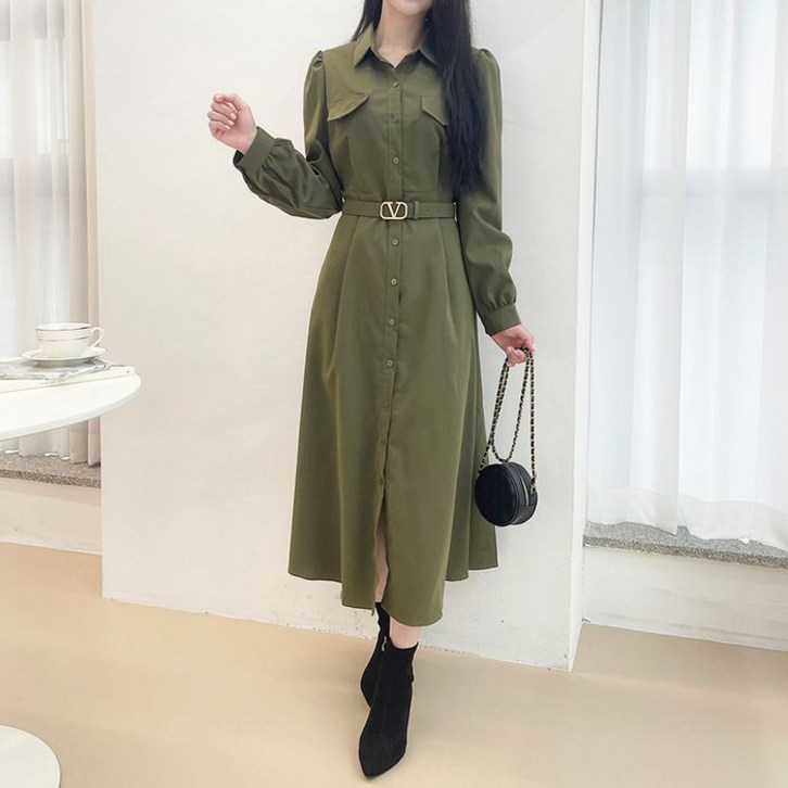 러블리아미에 아미에 이자벨 셔츠 벨트 롱 원피스 3color