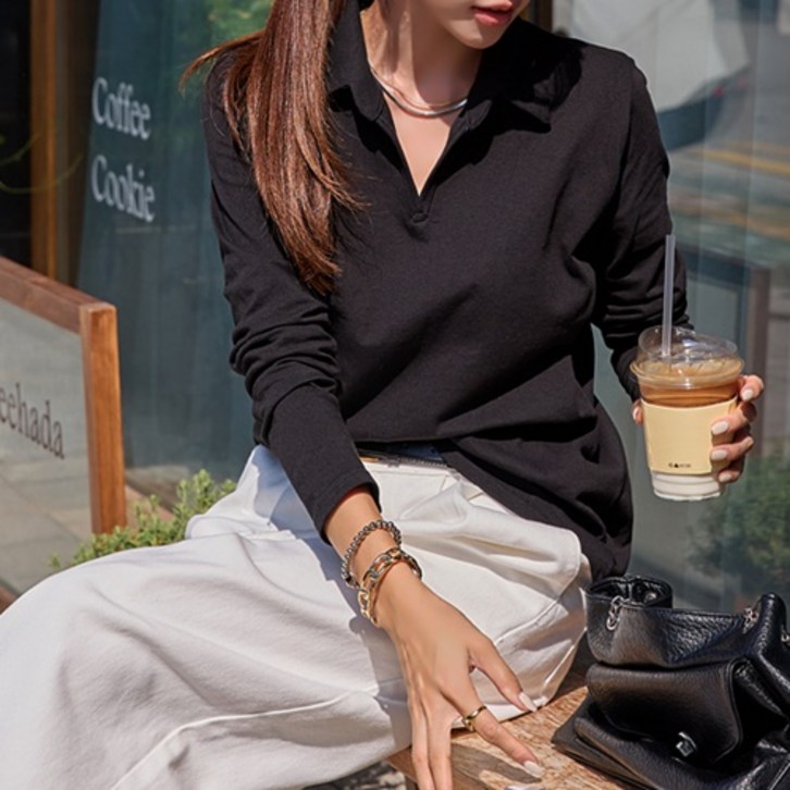 나크21 55120카라브이넥 미들핏 롱티셔츠 KO43T08