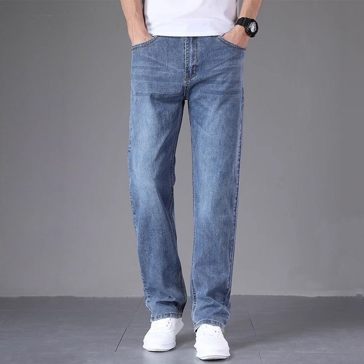 wassup 남자청바지스판 얇은 슬랙스 일자청바지 여름 빅 사이즈 긴바지