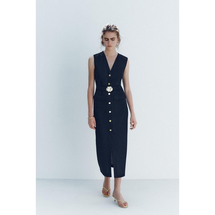 ZARA 자라 린넨 벨트 미디 원피스8208709401