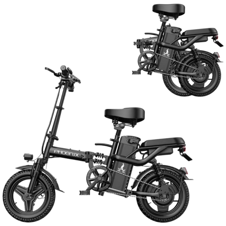 KSTORE 밧데리 탈착 전기스쿠터 고출력 35A 400W 배터리 미니벨로 자토바이 충격흡수 전동 오토바이 바이크 배달 출퇴근, 블랙, 스틸