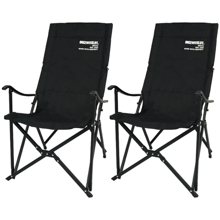 원스위크라이프 캠핑 블랙 프레임 릴렉스 체어 특대, 블랙, 2개