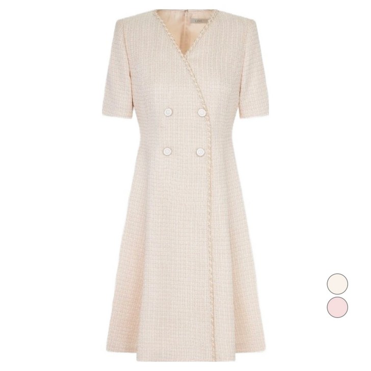 라인어디션 여성용 루프라인 더블버튼 트위드 원피스