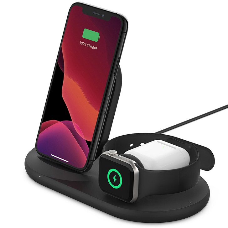 벨킨 3 in 1 애플 무선 충전기 독, 블랙WIZ001kr, 1개