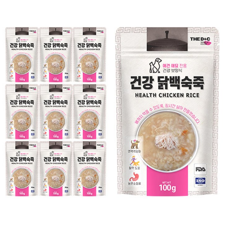더디앤씨 건강 강아지간식 파우치 100g, 닭백숙죽, 10개
