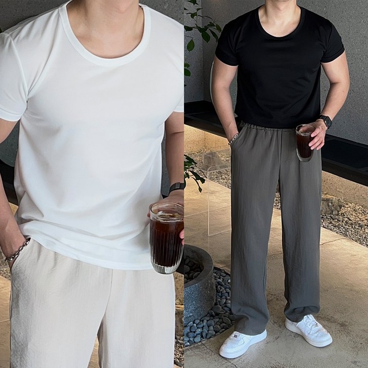 111 3장 위딘 쿨 U넥 머슬핏 반팔티