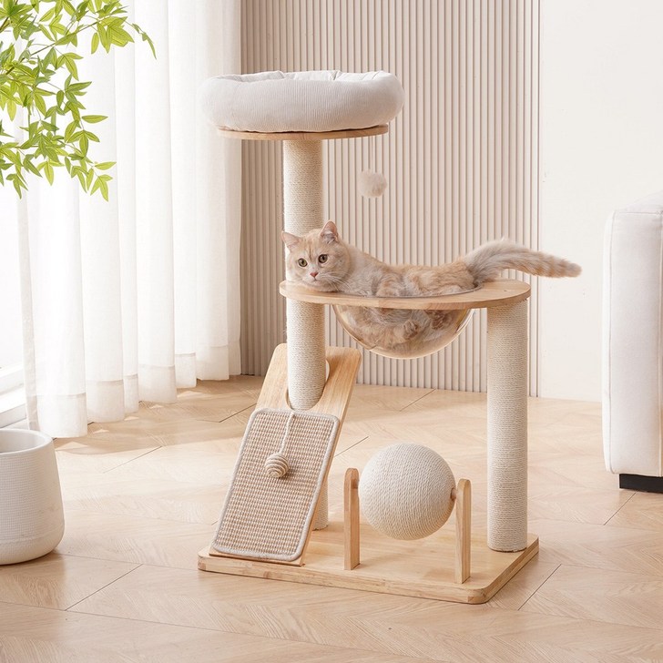 멍냥이랑 코지 코너 버블 원목 캣타워, 1개, 단일색상