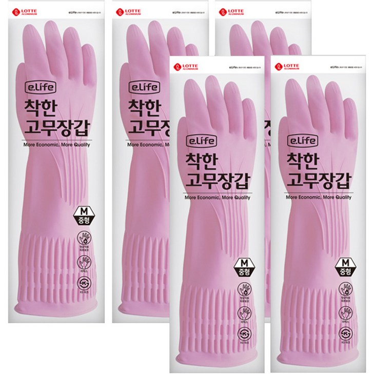 롯데이라이프 착한 고무장갑, 핑크, 5개, 중M