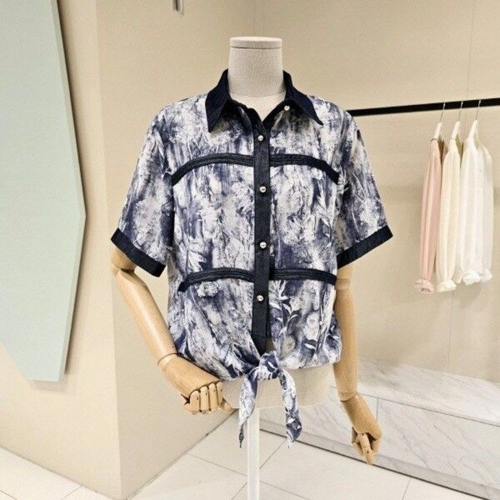 데스틸배색 묶음 카라 블라우스D2523BL5175 711691