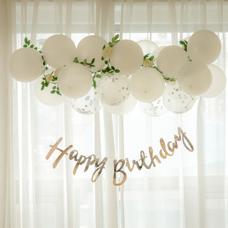 파티레시피 환갑 아이생일 최애풍선 24개 장미가랜드 고리마운트 3개 스트랩 제작설명서, 펄 화이트, 1세트
