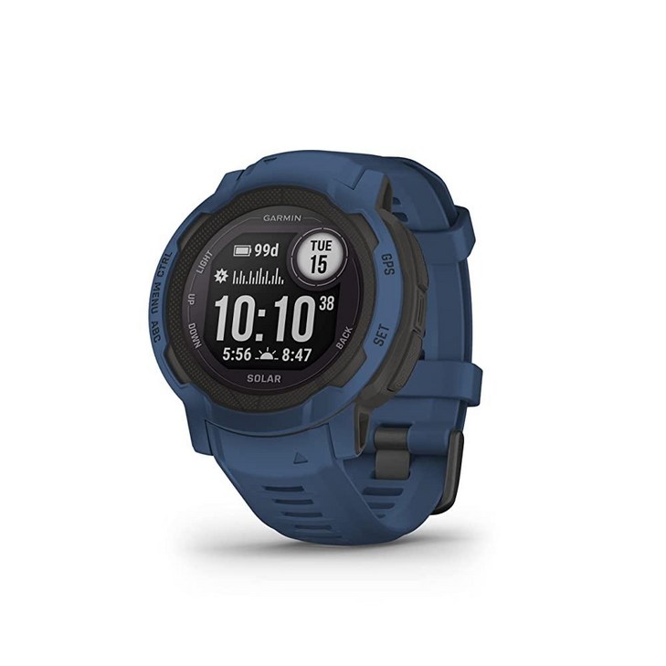 Garmin Instinct 2 솔라, GPS 아웃도어 시계, 태양열 충전 기능, 멀티 GNSS 지원, 트랙박 라우팅, 타이달 블루