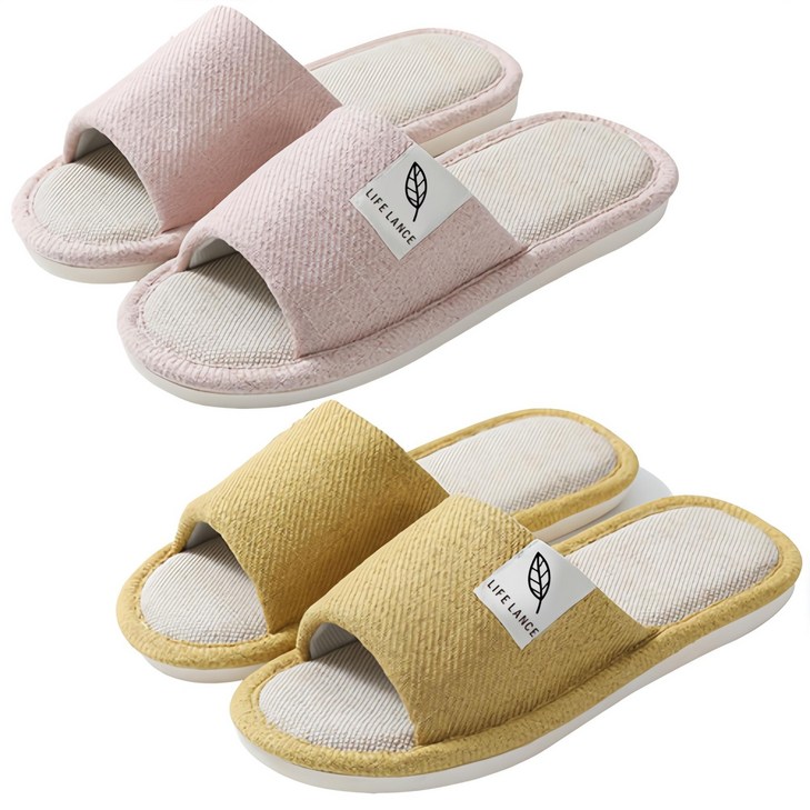 라이프란스 프리미엄 린넨 거실화 2종 세트, 핑크  옐로우, 1세트