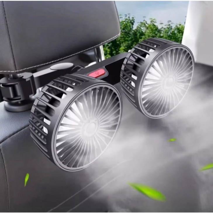 최대 바람  3단 풍속 차량용 듀얼 선풍기  360도 회전  넥쿨러 겸용  여름 필수템 냉각 쿨링 팬