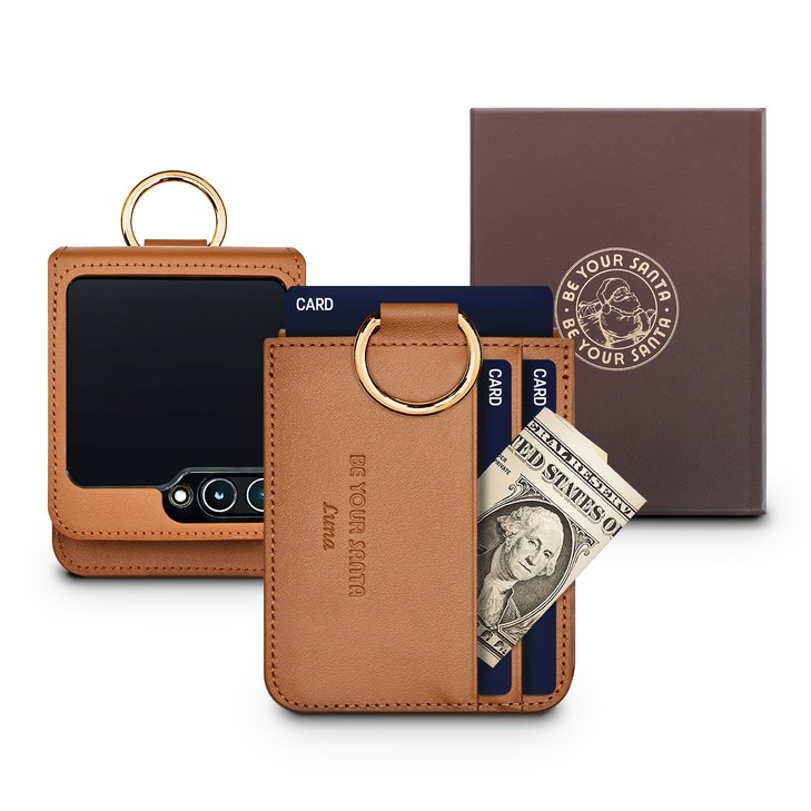 갤럭시 Z플립6 케이스 이태리 천연가죽 힌지보호 카드수납 링 루나케이스, 돌체케이스