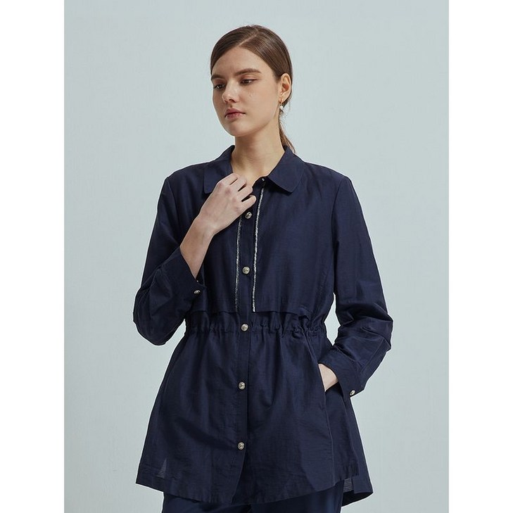 크로커다일레이디 네이비 린넨혼방 풀오픈 블라우스 CLCMBL206