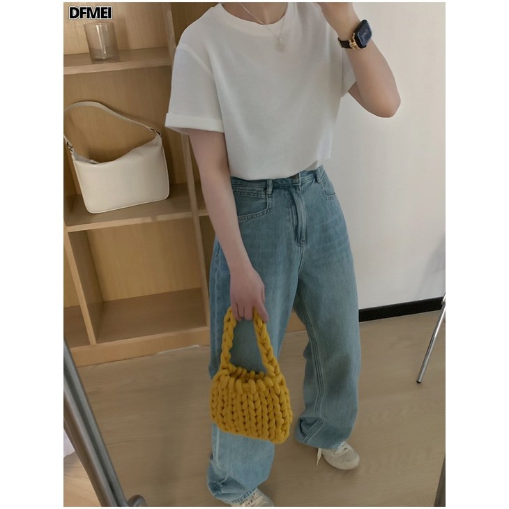 DFMEI 반팔 티셔츠 라운드 탑 ins