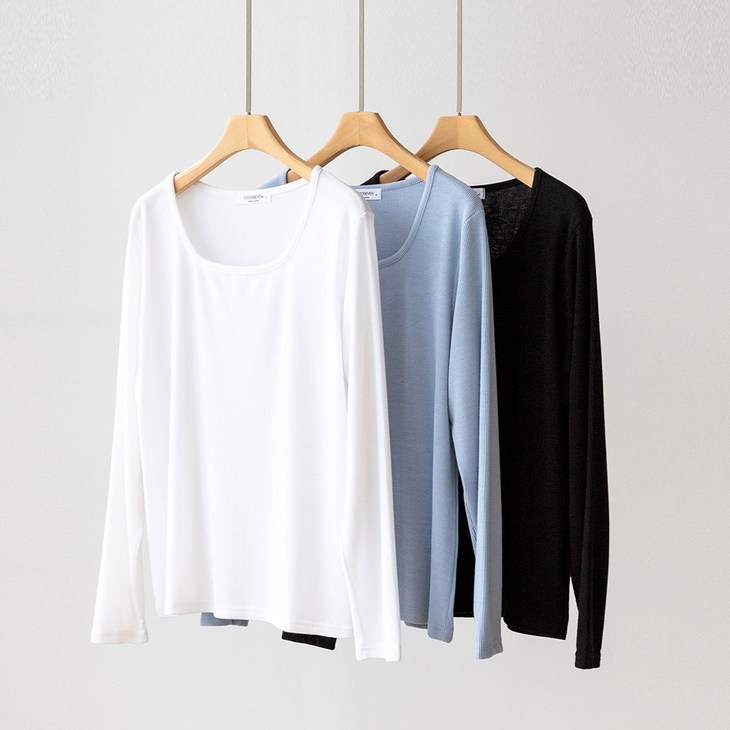 코코세븐 여성 빅사이즈 베베 골지 스판 사각 스퀘어 긴팔 티셔츠