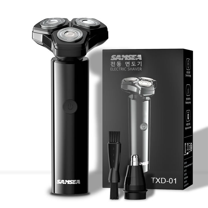 SAMSEA 360도 전기면도기, IPX7 완벽방수 전동면도기,휴대용 2in1 면도기, 블랙