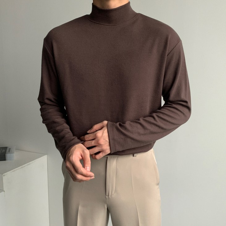 남성용 로댄티 퀄리티 니트지 반폴라 목티 이너 터틀넥 코디 티셔츠