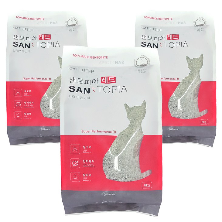 샌토피아 응고형 레드 고양이 모래, 6kg, 3개