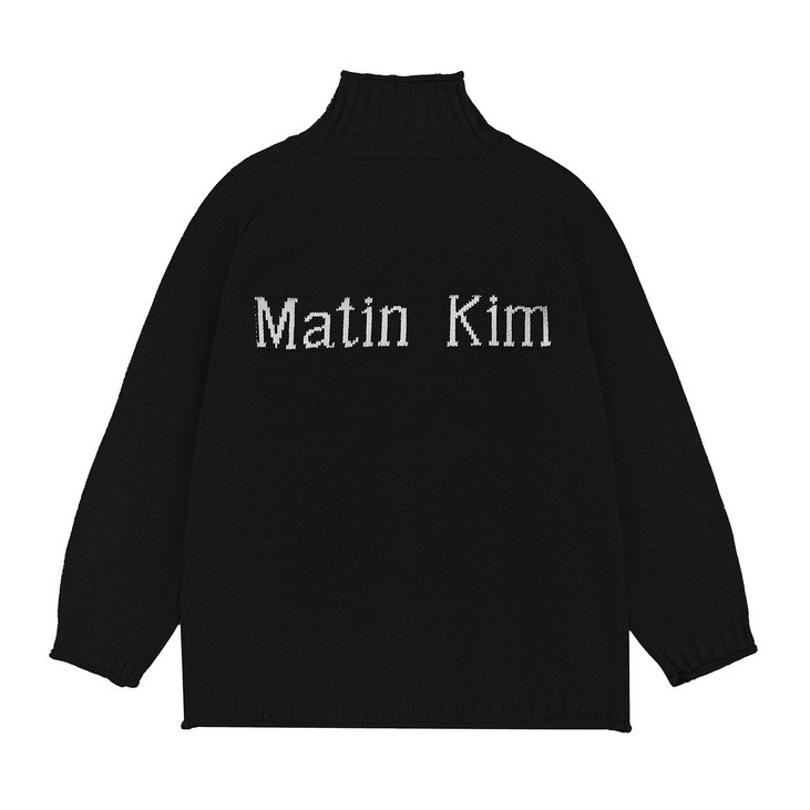 MatinKim 니트 카디건 뒷편지 로고 터틀넥 지퍼 커플 스웨터 재킷