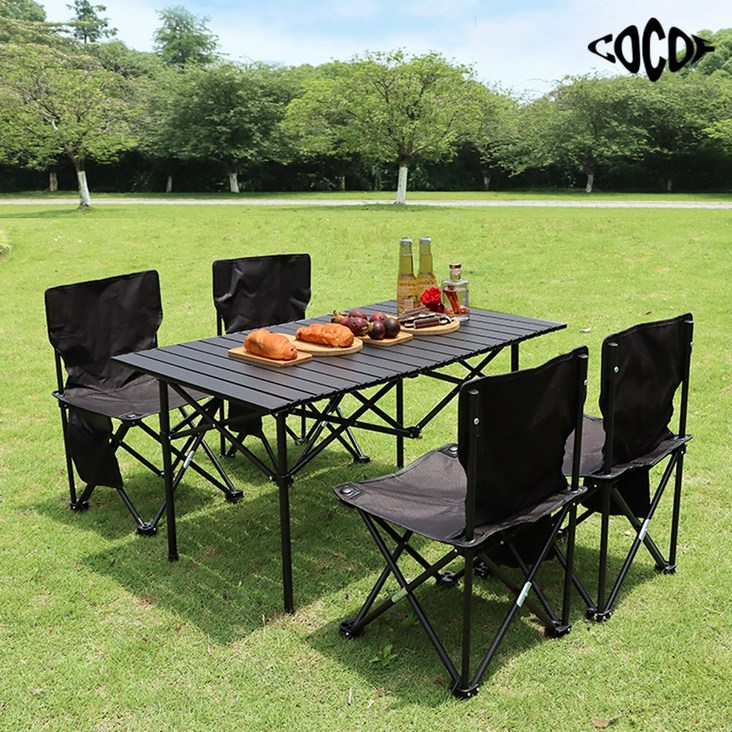 코코프 캠핑 의자테이블 세트 경량 접이식 의자 테이블, 블랙4인대형 6인테이블의자4개