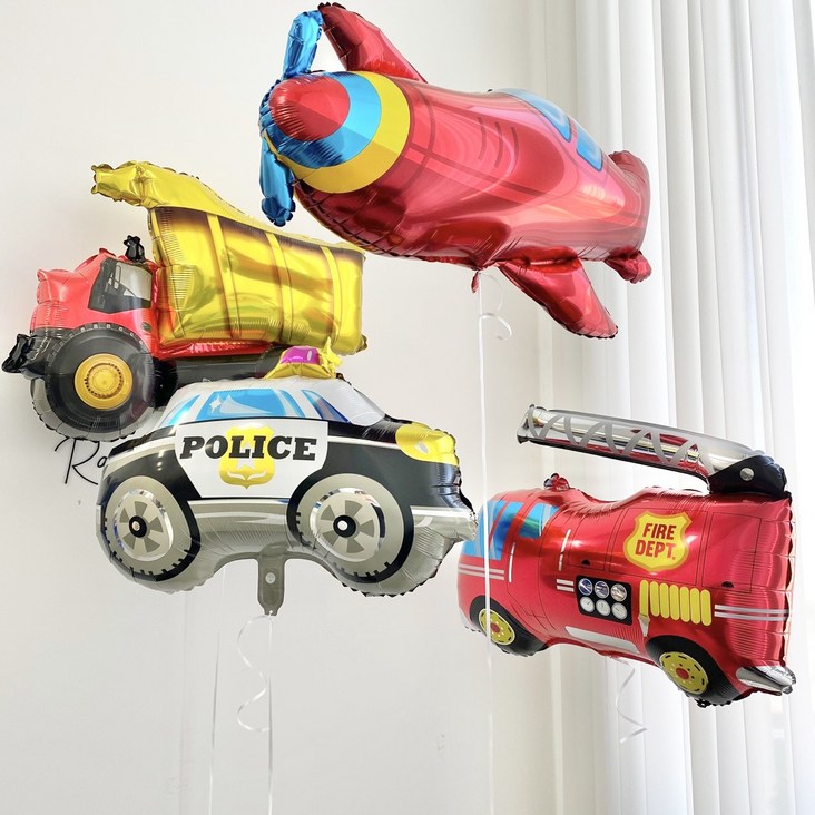 레인보우칩스 중장비 풍선 시리즈 생일 파티 풍선 용품, 비행기경찰차소방차중장비 풍선세트