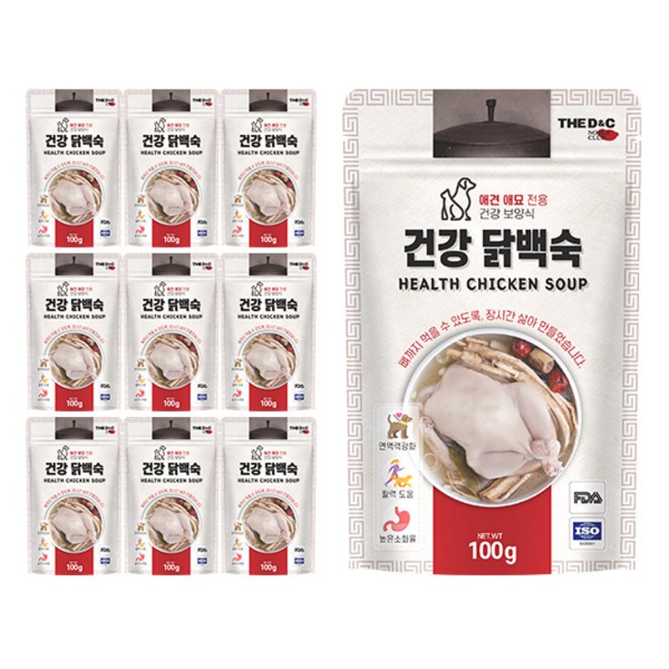 더디앤씨 건강 강아지간식 파우치 100g, 닭백숙, 10개 - 쇼핑뉴스