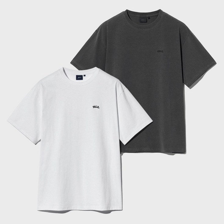 YALE 남녀공용 16수 코마사 스몰아치 루즈핏 반팔 티셔츠 2p
