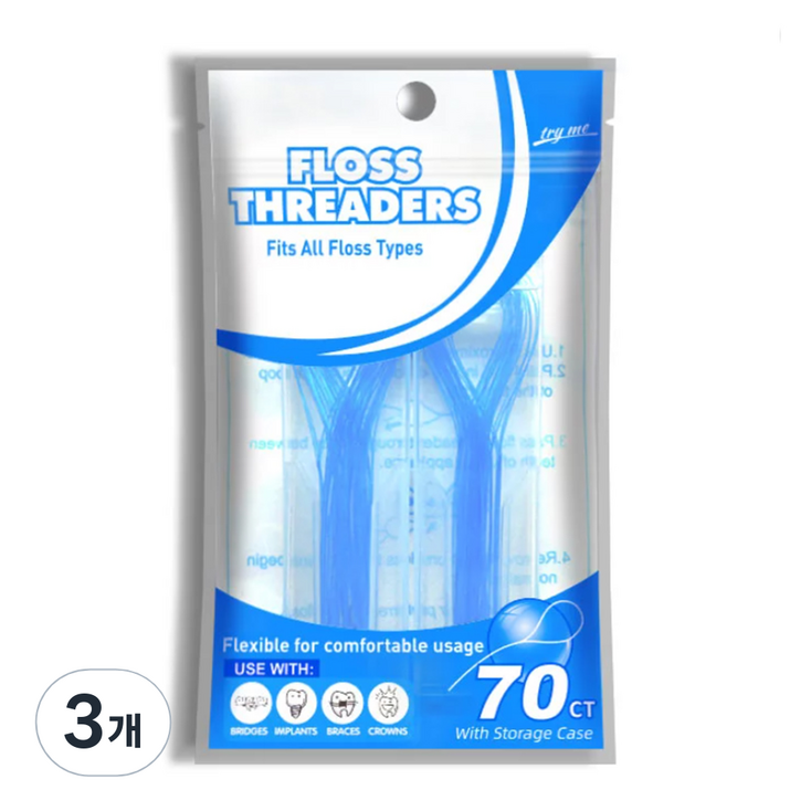 닥터치카 FLOSS THREADERS 교정용 브릿지 임플란트 치실, 70개입, 3개 닥터치카 FLOSS THREADERS 교정용 브릿지 임플란트 치실, 70개입, 3개