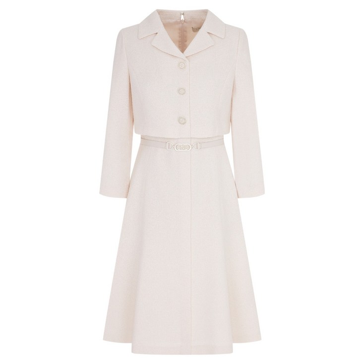 라인어디션 트위드 벨티드 카라 원피스