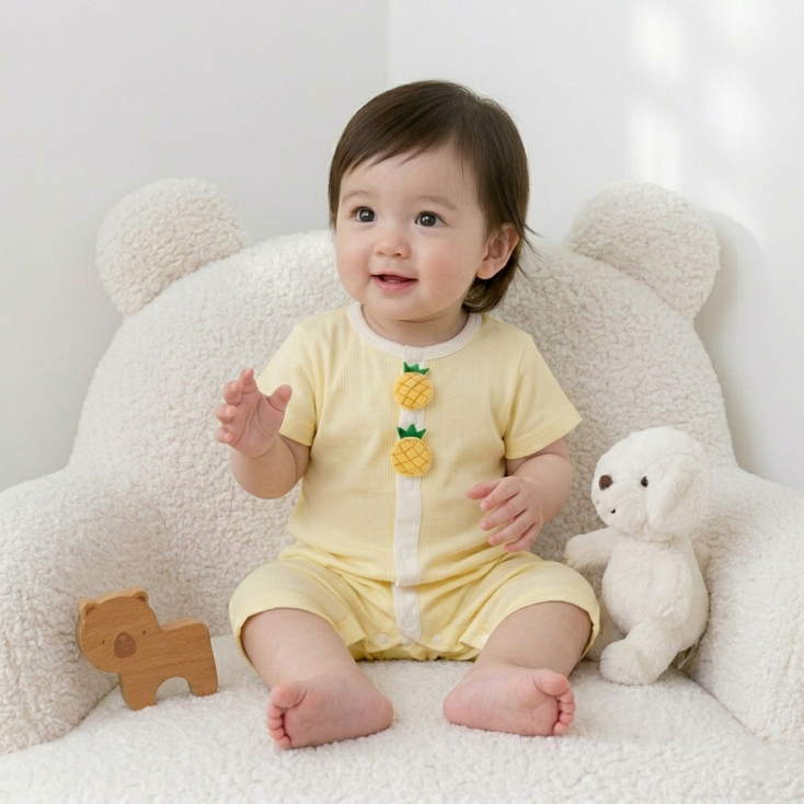 베베니즈 신생아용 통통입체 풀스냅 반팔 우주복