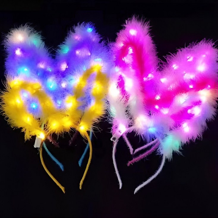 LED 솜털 봉제 이벤트 파티 머리띠, 3개, 4색조명 솜털 토끼 귀 혼합