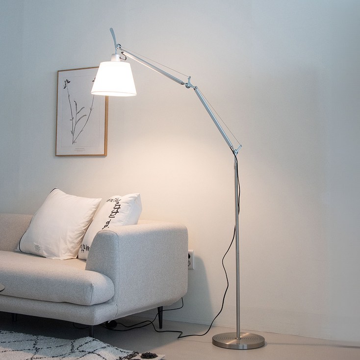 사는잼 LED 아르코 메가 거실 플로어 침실 스탠드 심플 장스탠드 조명 회전 각도조절가능 LED램프포함노란불 스몰S사이즈, 스몰 사이즈