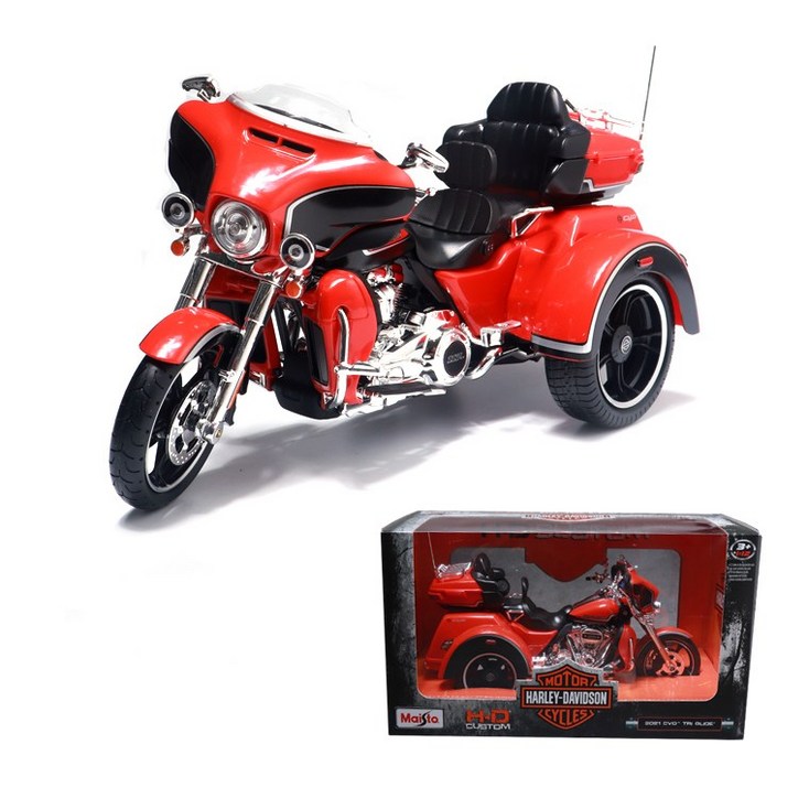 마이스토 112 할리데이비슨 트라이크 2021 CVO Tri GLIDE 다이캐스트 오토바이모형 바이크피규어, 오렌지, 1개
