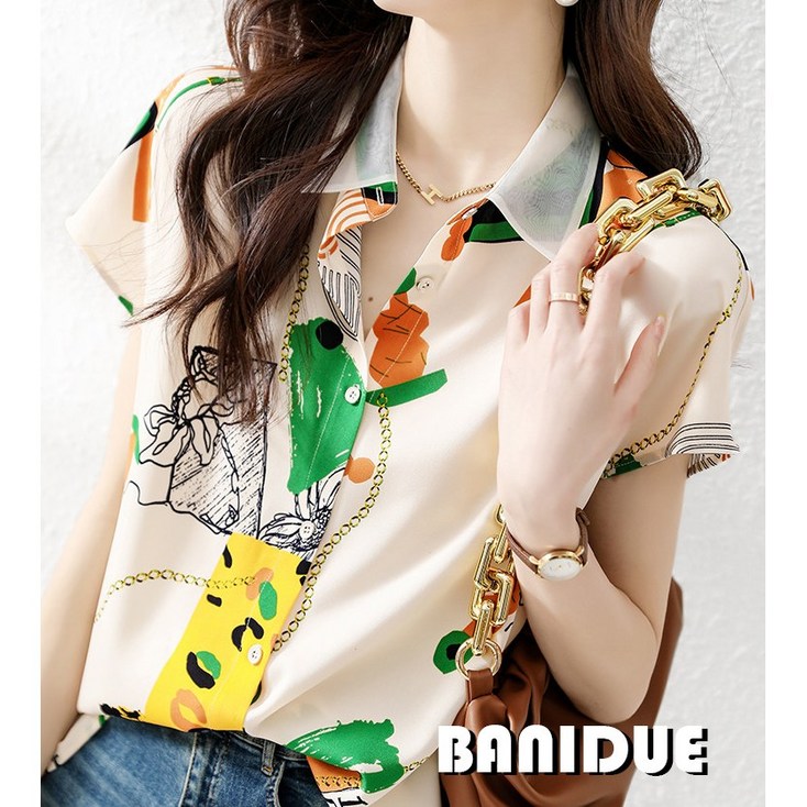 바니드 여성의류 추상 프린터 인쇄셔츠 여름반팔 루즈핏 디자인 블라우스 0202