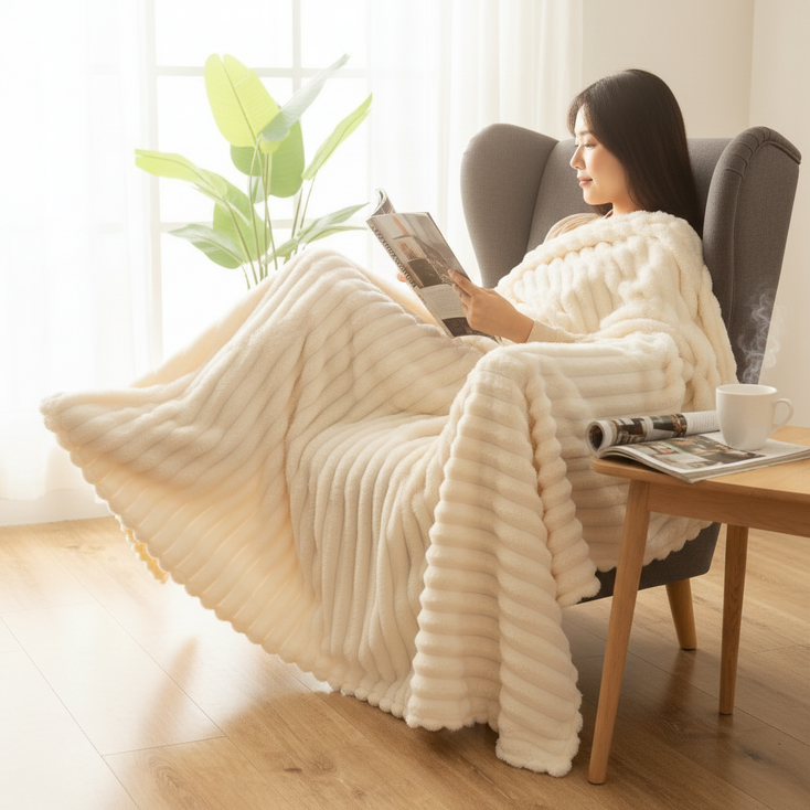 TAOTAO 담요 부드러운 친피감 와이드 립 니트  사계절 겸용 에어컨 담요  오피스 낮잠 소파 블랭킷  대형 세탁 가능 선물 세트
