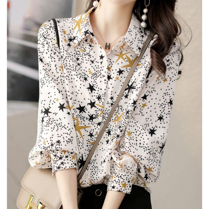 [바니드] 여성 별무늬 봄가을 패션 루즈핏 캐주얼 세련된 셔츠 긴팔블라우스 0394 - 투데이밈