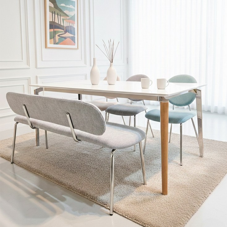 모나코가구 비엔나 세라믹 포세린 크롬 애쉬 4인용 6인용 15001800 식탁세트 의자포함, 일반 3  벤치 1, 18006인용