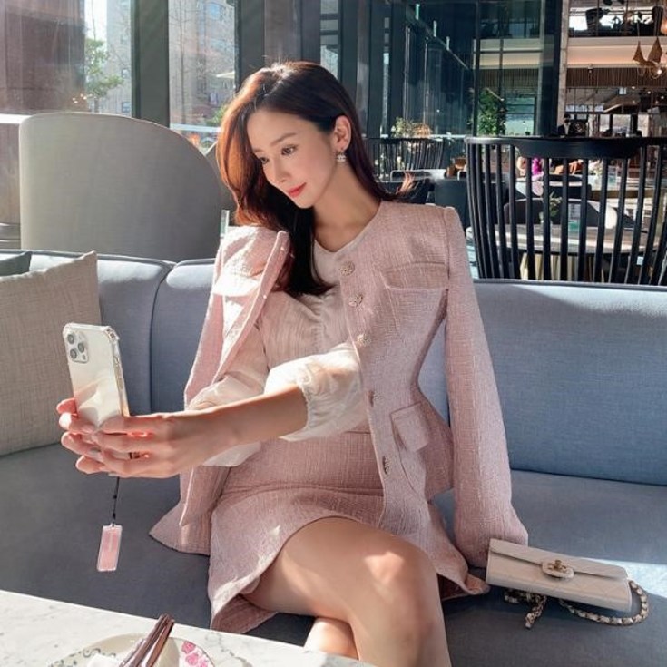 나는마리 블라썸 노카라 트위드 자켓  2color  55 77