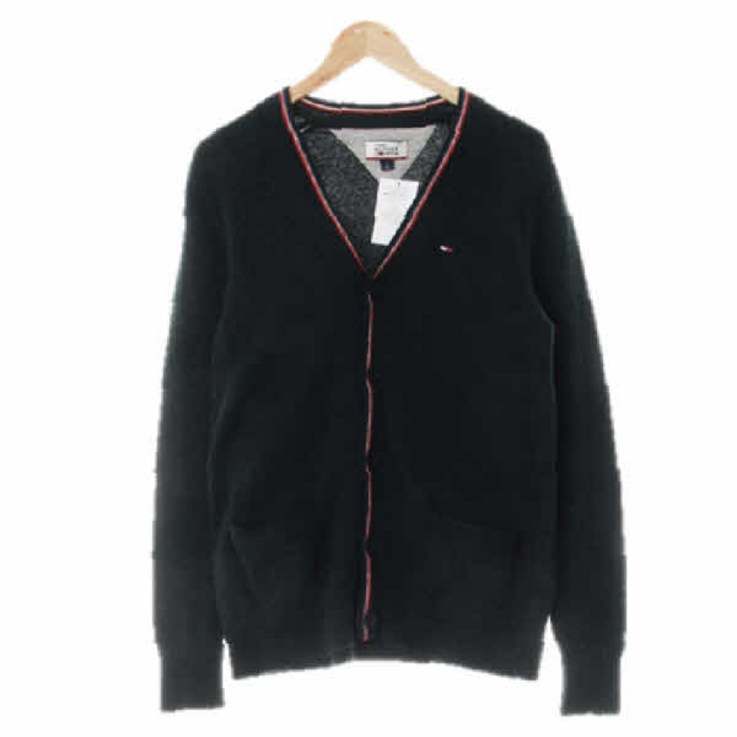 토미힐피거 7286 다크그린 울혼방 배색아웃포켓가디건 M