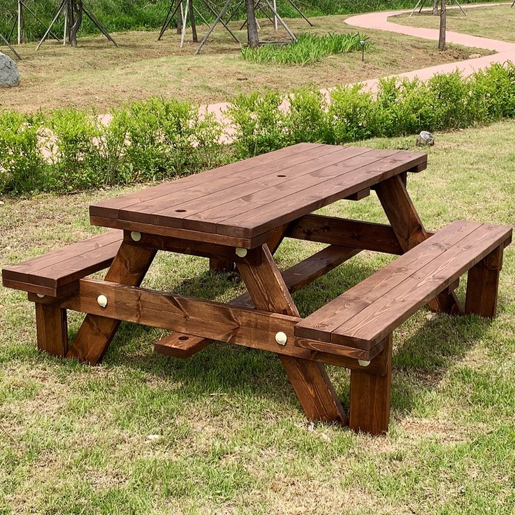 올리브가구 정품형 야외 테이블 세트 방부 방수 원목 평상 야외용 탁자 피크닉 4인용 무도색 20230422