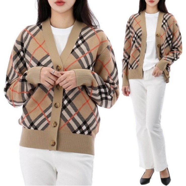 버버리 24FW  체크 울 블렌드 가디건 8093491 B9368