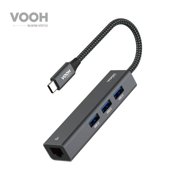 VOOH USB 3.1 3포트 + RJ45 C타입 기가랜 USB C허브 노트북 MAC, 혼합색상
