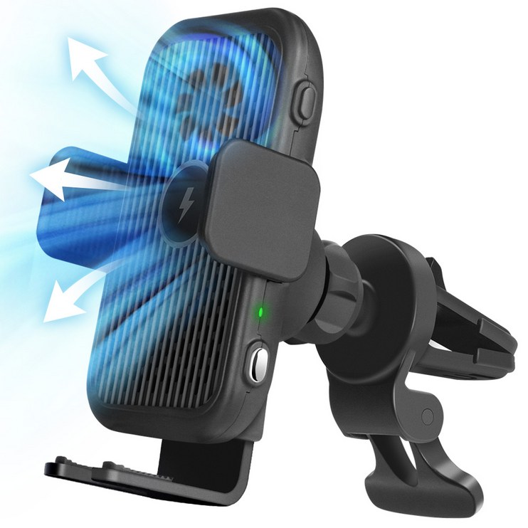 탐사 쿨링팬 15W 차량용 고속 듀얼코일 무선충전 거치대 알뜰형 송풍구 거치대