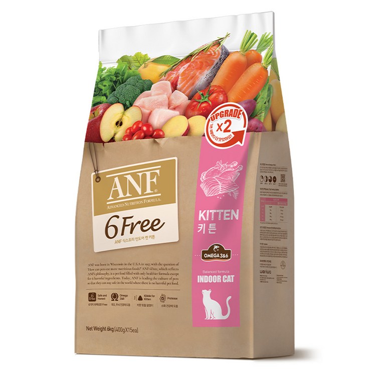 ANF 생후 12개월 이전 식스프리 인도어 캣 키튼 건식사료, 피부피모, 6kg, 1개